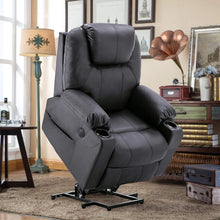 Load image into Gallery viewer, Aide à l'arrimage électrique MCombo, Fauteuil TV, Fauteuil Relaxant, Massage, Chauffage, Connexion USB réglable électriquement, Simili cuir, Noir