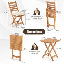 Load image into Gallery viewer, Ensemble Bistrot d'Extrieur en Bois d'Acacia Ensemble de Chaises Pliantes et Table Coussins de Sige Sans Accoudoirs  Dossier Haut Blanc -