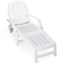Load image into Gallery viewer, Chaise Longue Inclinable Rglable  5 Positions avec Roues Flexibles Fauteuil Relax de Camping avec Bo卯te de Rangement Charge 150KG Blanc -