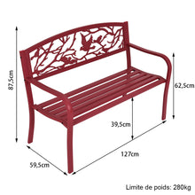 Load image into Gallery viewer, Banc de Jardin en Fer Résistant de Haute Qualité Style Contemporain 2-3 Places Parfait pour Extérieur 127x60x88cm Rouge -