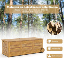 Load image into Gallery viewer, Coffre de Rangement 182L en Bois d’Acacia Charnière en Métal Banc de Rangement à Roulettes Extérieur pour Jardin Patio -