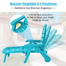 Load image into Gallery viewer, Chaise Longue Pliable Dossier Inclinable  5 Positions avec Roues Intgres pour Terrasse Jardin Piscine 150 kg Gris/Blanc/Bleu -