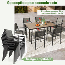 Load image into Gallery viewer, Ensemble de Meubles de Patio 7 Pices pour 6 Personnes Salon de Jardin avec 6 Chaises Empilables et Table Rectangulaire Gris -