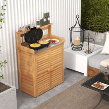 Load image into Gallery viewer, Banc d'Empotage d'Extérieur Table de Jardinage avec Comptoir en Métal Galvanisé 3 Crochets de Suspension Etagères Amovibles Naturel -