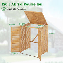 Load image into Gallery viewer, Abri  Poubelle en Bois de 120 L Abri pour Outils d'Extrieur avec Couvercle Ouvrable Doubles Portes Loquet de Verrouillage Naturel -