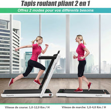 Load image into Gallery viewer, 2 en 1 Tapis de Course Electrique Pliable 1 à 12 Km/H avec Haut-parleur Bluetooth Télécommande Moteur 0,75HP Vert/Blanc/Noir/Rouge/Or/Noir et Argenté/Bleu -