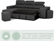 Load image into Gallery viewer, BUDWING John Canapé-Lit d’Angle 4 Places – Chaise Longue Réversible, Têtières Réglables et 2 Poufs – Revêtement en Polyuréthane – Style Moderne – 263x161x96 cm – Noir
