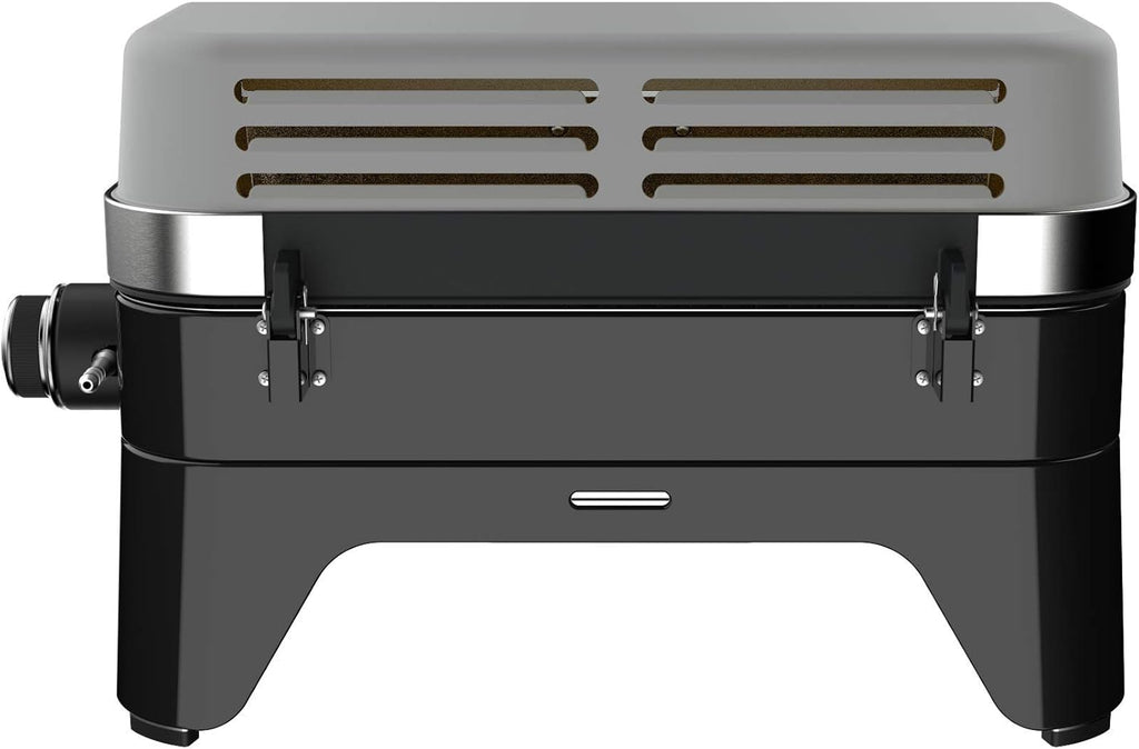 Attitude2go,Barbecue de Table à Faible fumée,BBQ Portable,à Couvercle,thermomètre,et Grille en Fonte,Alimentation : Cartouche de gaz CV 470 Plus,Gris