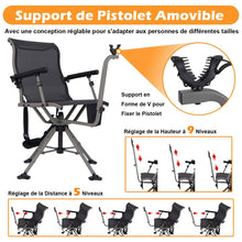 Load image into Gallery viewer, Chaise de Chasse Portable Chaise de Tir avec Siège de Pliable Réglables Rotation à 360° Support de Fusil Réglable Charge 150 kg Noir -