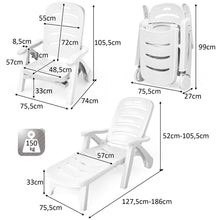 Load image into Gallery viewer, Chaise Longue Pliable Dossier Inclinable  5 Positions avec Roues Intgres pour Terrasse Jardin Piscine 150 kg Gris/Blanc/Bleu -