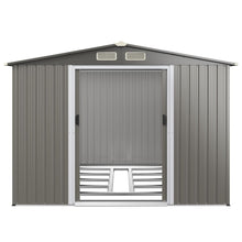 Load image into Gallery viewer, Abri de Jardin Métal Extérieur 9.74m³ Acier Galvanisé avec Fondation 4 Persiennes Double Porte et Rampe 260 x 207 x 181 cm Gris Foncé/Gris Clair -