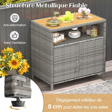 Load image into Gallery viewer, Armoire de Rangement Exterieur en Rotin Armoire de Jardin avec Plateau en Bois d'Acacia Compartiment Ouvert Buffet à 2 Portes -