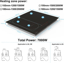 Load image into Gallery viewer, Covercook Plaque à Induction - Plaque de Cuisson à Induction Electrique -Encastrable 3 ou 4 foyers - Flexible Zone - 9 Niveaux de Puissance, Commande Tactile - Verrouillage d'enfant - 7000W, 220-240 V