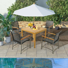 Load image into Gallery viewer, Ensemble de 4 Chaises en Rotin pour l'Extérieur Chaises avec Accoudoirs en Bois d'Acacia Structure Métallique Robuste Chaises Ergonomiques -