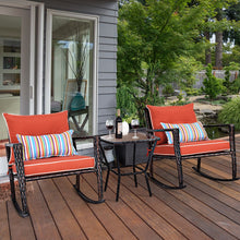 Load image into Gallery viewer, Ensemble de Jardin avec 2 Fauteuils à Bascule et 1 Table Basse en Verre Trempé Tous Coussins Inclus en Rotin PE -