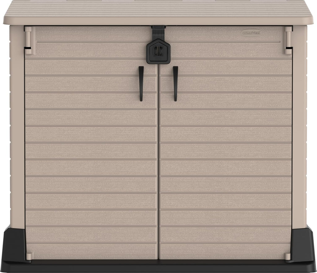 Duramax StoreAway 1200L Plastic Garden Shed/ Flat Lid,Outdoor Storage Shed,Wheelie Bin Hideaways,Wheelie bin box,Durable Construction,Ideal for Bikes,BBQs & 2x 240L Bins,145x85x125 cm,Brown