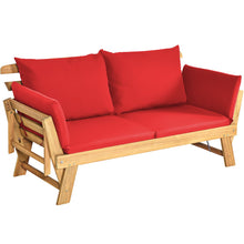 Load image into Gallery viewer, Chaise Longue Convertible avec Coussin Canapé de Jardin 2 en 1 en Bois d’Acacia avec Accoudoir Réglable pour Patio Piscine Jardin Blanc/Gris/Bleu/Rouge -