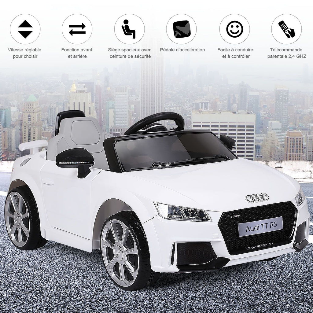 Voiture TTRS Electrique pour Enfants 12V Max. 5 Km/h Double Porte avec Tlcommande 2.4G Blanc/Rouge -