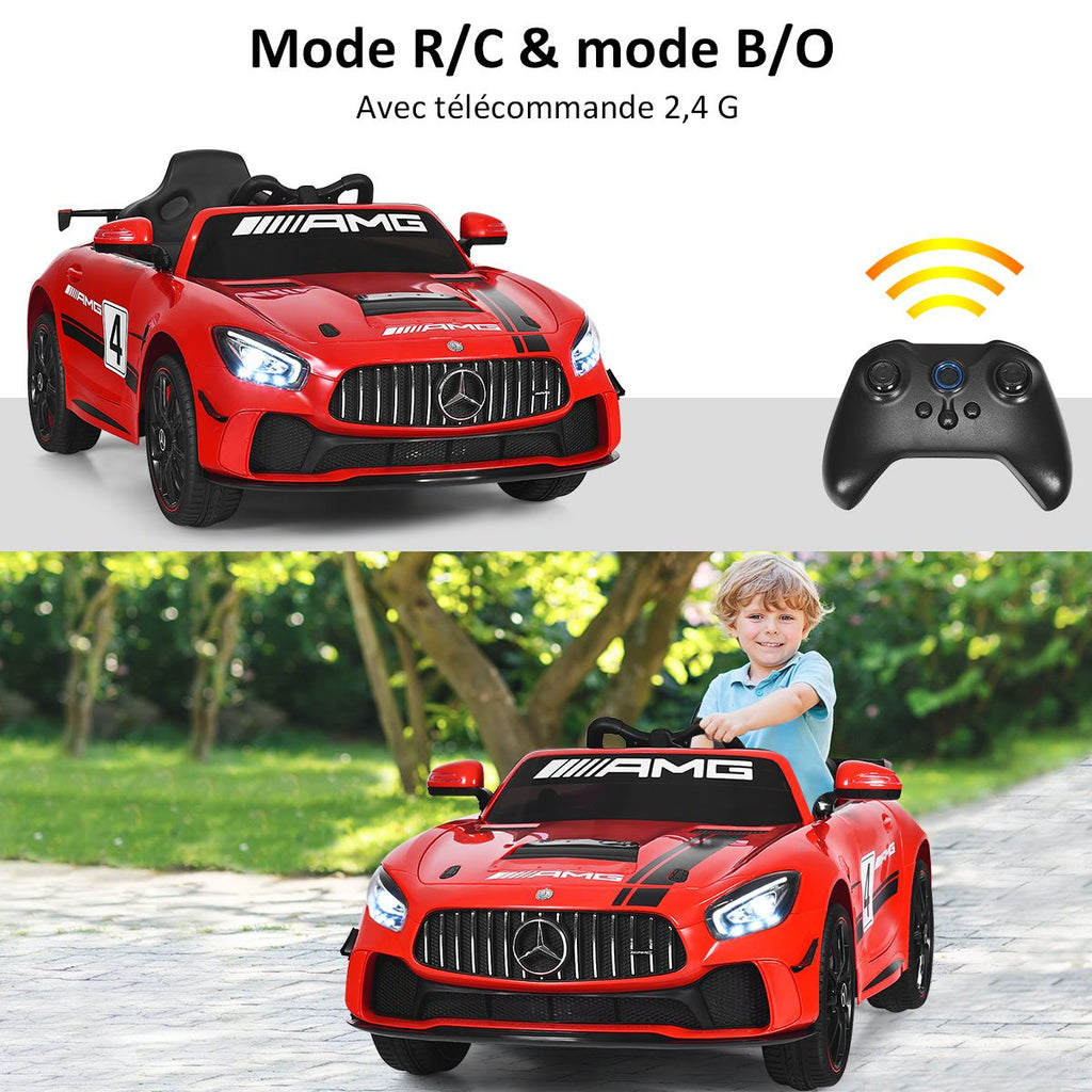 Voiture Sport Electrique 12 V pour Enfants Vitesse Max.: 5 km/h Télécommande 2.4G MP3 Effets Sonores Lumineux Rouge -