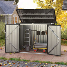 Load image into Gallery viewer, Abri de Stockage en Métal Galvanisé pour Poubelles Extérieur Abri de Jardin Verrouillable avec Toit Ouvert 2 Portes 172X95,5X130CM Gris -