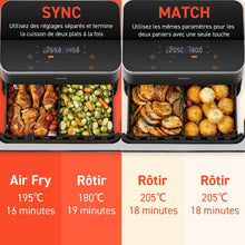 Load image into Gallery viewer, COSORI Air Fryer 10L Twinfry,Dual Zone Avec Sparateur Amovible,Capacit Flexible de 10L,Friteuse sans Huile 6-en-1,35鈩240鈩66% d'nergie en Moins,Livre de Recettes et Application