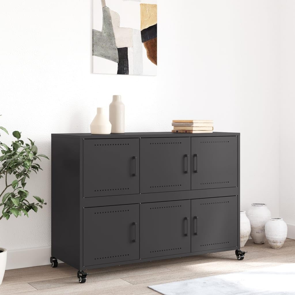 vidaXL Buffet, Armoire avec Porte, Placard avec Rangement, Organisateur de Salle de Séjour Salon Maison Intérieur, Noir 100,5x39x72 cm Acier