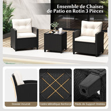 Load image into Gallery viewer, Ensemble de Meubles 3 Pices de Patio en Rotin Charge 180KG Salon de Jardin 2 Fauteuils Table Basse avec Plateau Noir/Beige/Blanc -