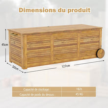 Load image into Gallery viewer, Coffre de Rangement 182L en Bois d’Acacia Charnière en Métal Banc de Rangement à Roulettes Extérieur pour Jardin Patio -