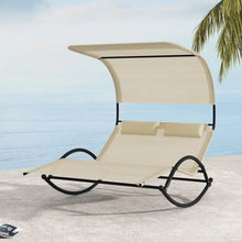 Load image into Gallery viewer, Chaise Longue Double Chaise à Bascule pour 2 Personnes 2 Appui-Têtes Amovibles Cadre en Métal Robuste Lit de Repos Ergonomique 2 Places Gris/Noir/Beige -