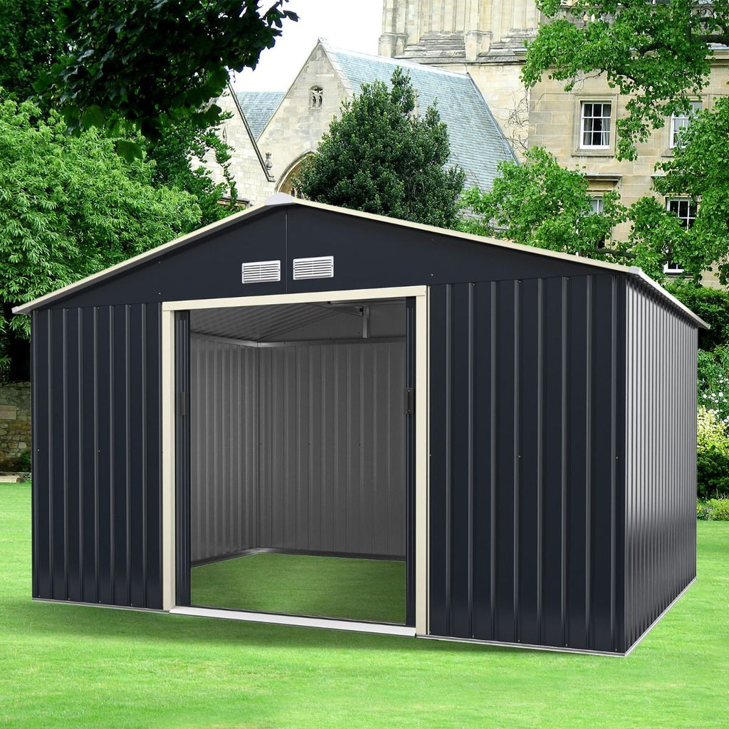 Abri de Jardin en Métal 8,67 340 x 255 x 210 cm avec 2 Portes Coulissantes Verrouillables 4 Trous d’Aération Gris pour Vélo -