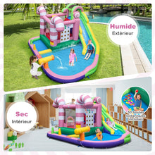 Load image into Gallery viewer, 9 en 1 Château Gonflable en Forme Bonbons avec Toboggan Maison de Saut Gonflable avec Pistolet à Eau Charge 90kg pour 2 Enfants de 3-10 Ans -