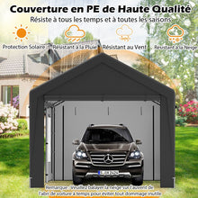 Load image into Gallery viewer, Abri de Voiture 595 x 300 cm Extérieur Tente de Garage avec 8 Parois Latérales Amovibles Portes Enroulables Fenêtres Ventilées Gris -