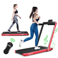 Load image into Gallery viewer, 2 en 1 Tapis de Course Electrique Pliable 1  12 Km/H avec Haut-parleur Bluetooth Tlcommande Moteur 0,75HP Vert/Blanc/Noir/Rouge/Or/Noir et Argent/Bleu -