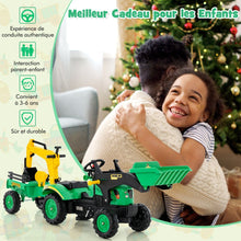 Load image into Gallery viewer, 3 en 1 Tracteur pour Enfant avec 6 Roues Jouet Pelle Remorque Amovible avec Volant Klaxon 3  6 Ans Jaune/Vert -
