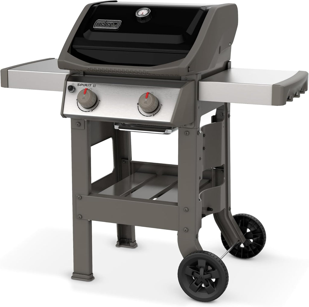 Spirit II E-210 GBS Barbecue  Gaz,2 Br没leurs,Surface de Cuisson 51 x 46 cm,Thermomtre de Couvercle,Table d'Appoint Rabattable (Gauche),4 Roues - Noir et Argent (44010153)