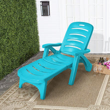 Load image into Gallery viewer, Chaise Longue Pliable Dossier Inclinable  5 Positions avec Roues Intgres pour Terrasse Jardin Piscine 150 kg Gris/Blanc/Bleu -