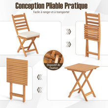 Load image into Gallery viewer, Ensemble Bistrot d'Extérieur en Bois d'Acacia Ensemble de Chaises Pliantes et Table Coussins de Siège Sans Accoudoirs à Dossier Haut Blanc -