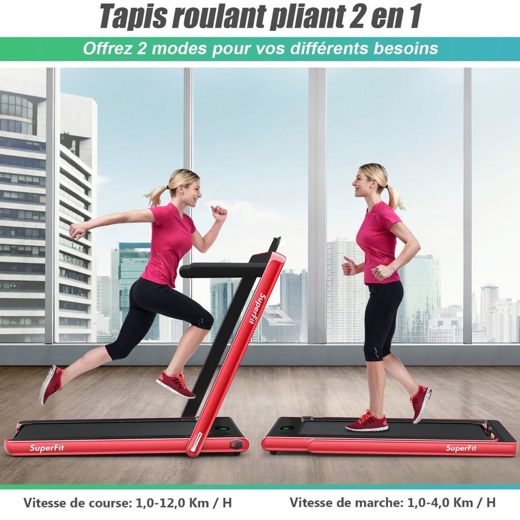 2 en 1 Tapis de Course Electrique Pliable 1  12 Km/H avec Haut-parleur Bluetooth Tlcommande Moteur 0,75HP Vert/Blanc/Noir/Rouge/Or/Noir et Argent/Bleu -