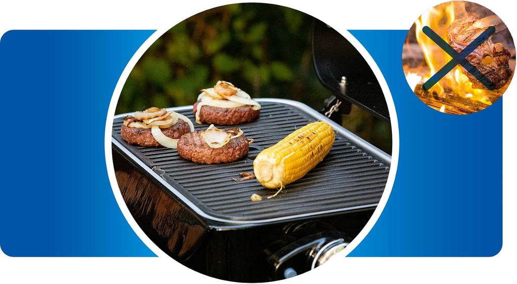 Attitude2go,Barbecue de Table  Faible fume,BBQ Portable, Couvercle,thermomtre,et Grille en Fonte,Alimentation : Cartouche de gaz CV 470 Plus,Gris