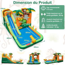 Load image into Gallery viewer, 7 en 1 Ch芒teau Gonflable Tropical  Thme Singe &amp; Palmier avec Toboggan Aquatique avec Piscine &amp; 50 Boules Charge 90kg pour 2 Enfants de 3-10 Ans -