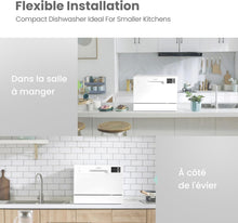Load image into Gallery viewer, COMFEE' TD602E-W Lave-vaisselle compact pose libre, écran LED, 6,5 litres, blanc, niveau sonore : 47 dB