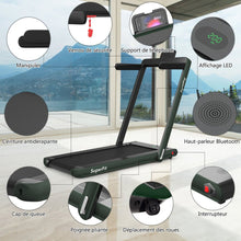 Load image into Gallery viewer, 2 en 1 Tapis de Course Electrique Pliable 1  12 Km/H avec Haut-parleur Bluetooth Tlcommande Moteur 0,75HP Vert/Blanc/Noir/Rouge/Or/Noir et Argent/Bleu -
