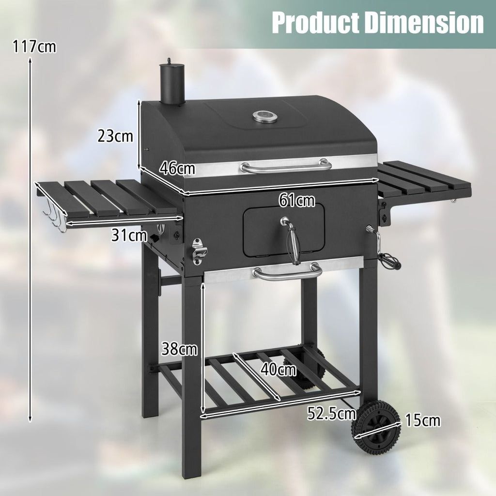 Barbecue à Charbon de Bois Portable avec 2 Tables d'Appoint Noir -