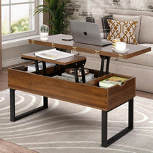 Load image into Gallery viewer, VOWNER Table Basse Relevable, Table de Salon Multifonctionnelle 3 en 1 avec Rangement Caché, Table Basse Convertible Manger de Salon, Couleur Noyer
