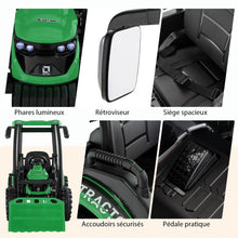 Load image into Gallery viewer, 12V Tracteur lectrique Enfants avec Pelle&amp;Remorque Amovible Vhicule lectrique  6 Roues avec Tlcommande &amp; Musique 3-6 km/h pour 3-8 Ans Jaune/Vert -