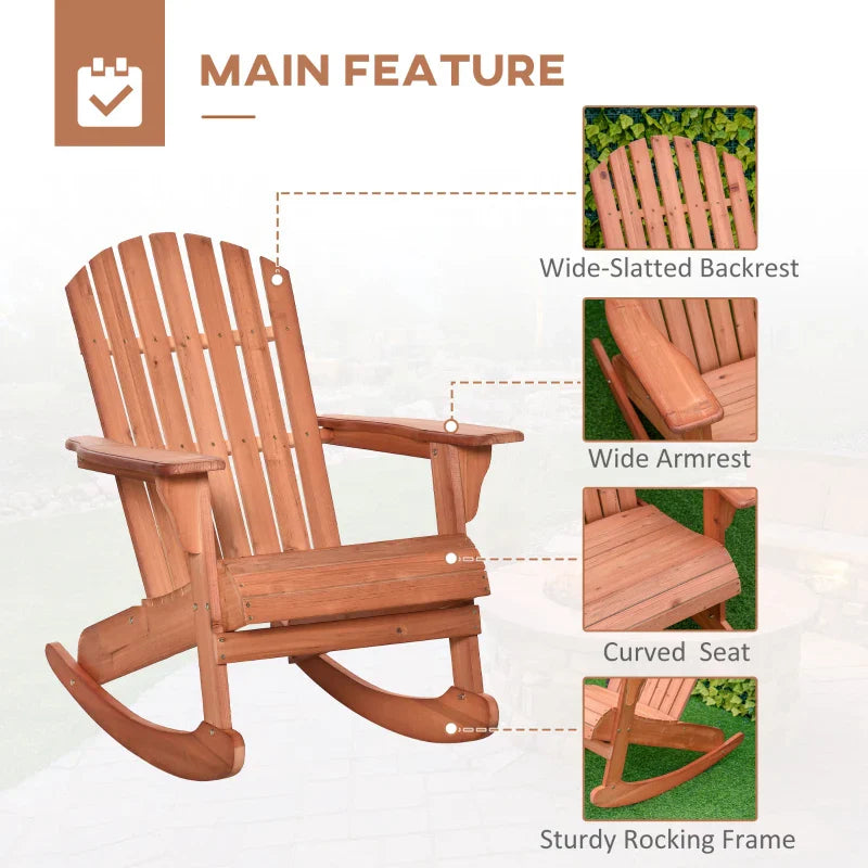 Chaise bascule Adirondack Muskoka en bois avec design lattes en bois,dossier en ventail et style rustique classique,teck -