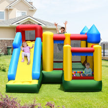 Load image into Gallery viewer, Château Gonflable 4 en 1 pour Enfant 3-10 Ans avec Toboggan Aire de Saut Mur d’Escalade Panier de Basketball -