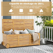 Load image into Gallery viewer, Coffre de Rangement 182L en Bois d’Acacia Charnière en Métal Banc de Rangement à Roulettes Extérieur pour Jardin Patio -