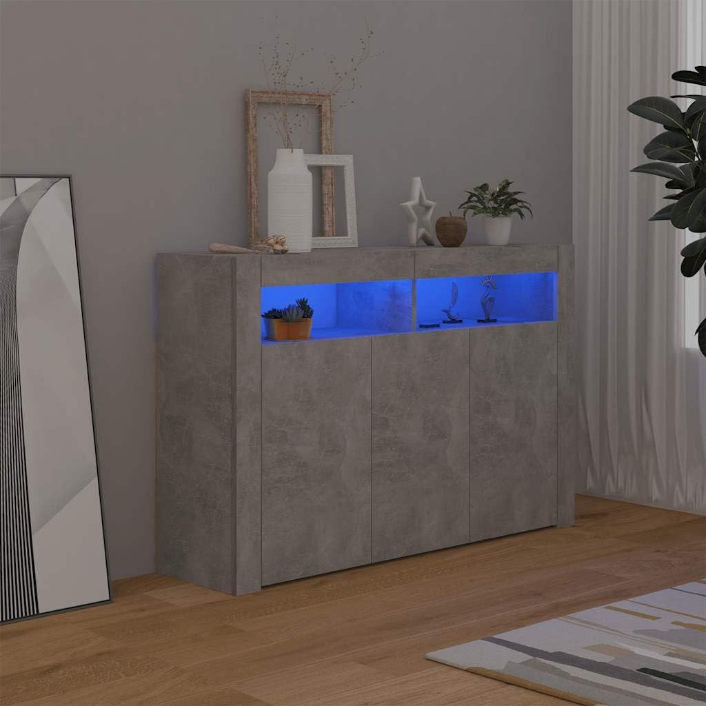 vidaXL Buffet avec Lumières LED, Meuble de Rangement, Armoire de Rangement, Organisateur de Salon Salle de Séjour Intérieur, Gris Béton