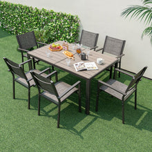 Load image into Gallery viewer, Ensemble de Meubles de Patio 7 Pièces pour 6 Personnes Salon de Jardin avec 6 Chaises Empilables et Table Rectangulaire Gris -